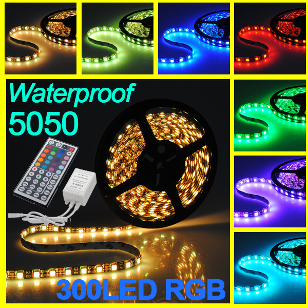 5M 300 LED 5050 Waterproof RGB SMD Flexible Lamp Strip Light +44 Key IR Remote